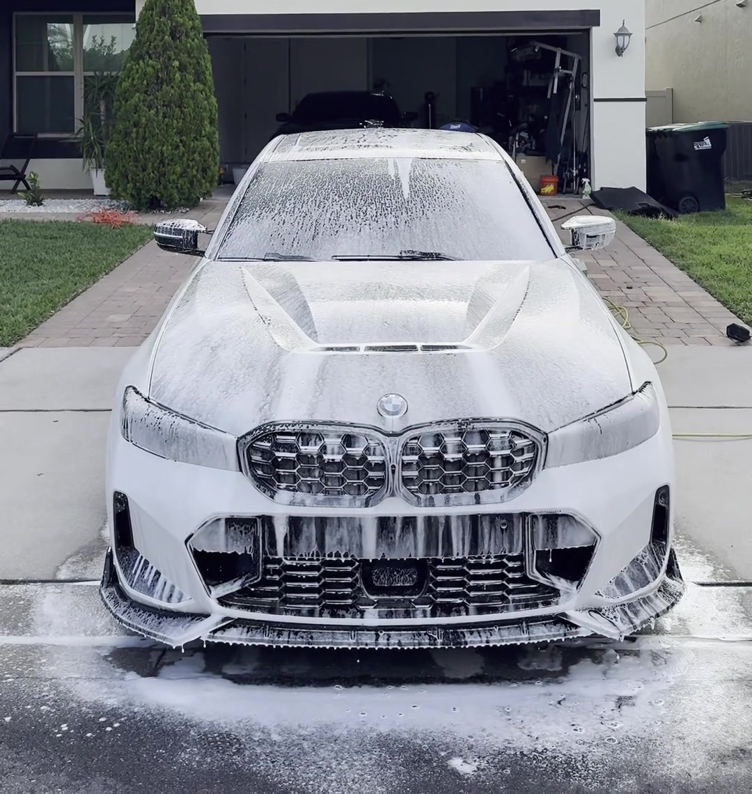 BMW M340i mid-foam-wash, exterior detailing in Orlando